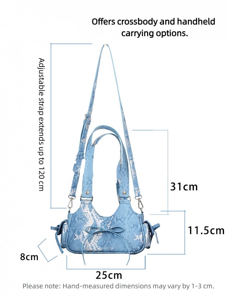 Pink 2 Ways Spicy Girl Style Daily Ita Bag with Bowknot & Snakeskin Embossing