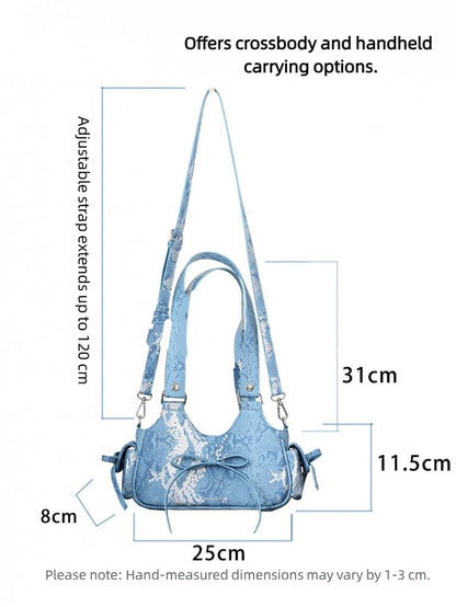 Pink 2 Ways Spicy Girl Style Daily Ita Bag with Bowknot & Snakeskin Embossing