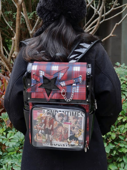 Red Plaid Star Ita Backpack