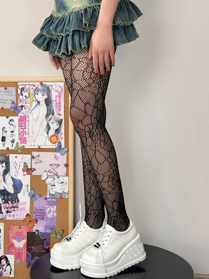 Black Punk Spiderweb Details Tights