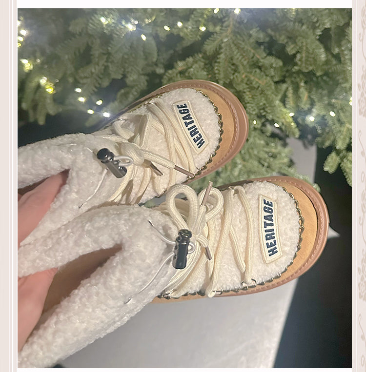 Camel 4CM Heel Plush Platform Boots