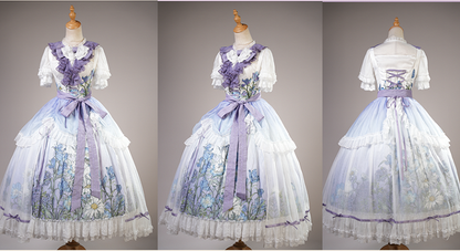 Plus Sizes Available Floral Print Under Bust Elegant Classic Lolita Jumper Skirt