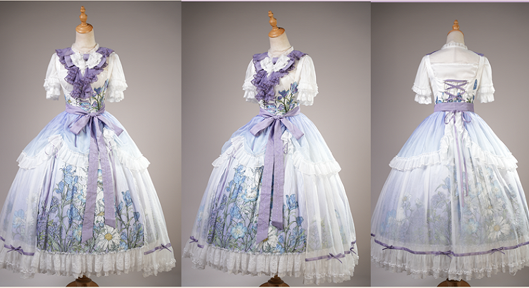 Plus Sizes Available Floral Print Under Bust Elegant Classic Lolita Jumper Skirt