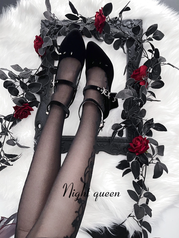 Punk Silver Studs Black Gothic Witch Lolita Velvet High Heels