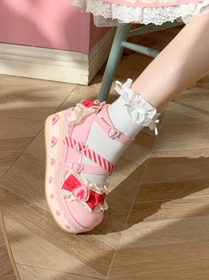 Raspberry Strawberry Cake Pink Sweet Lolita Platform Mary Jane Shoes