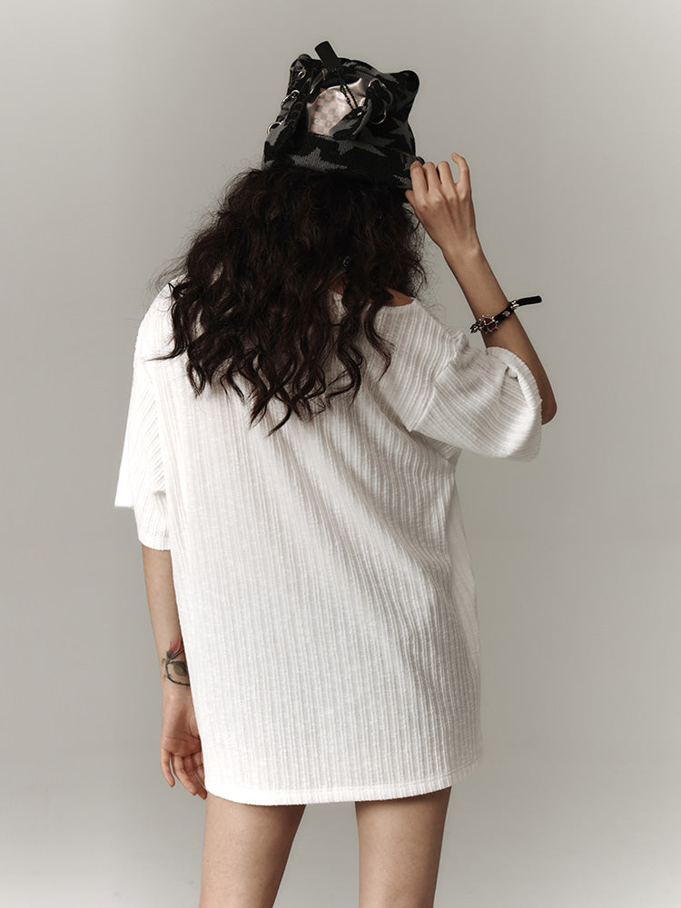 Punk White Asymmetrical Cutout Shoulder Graphic T-shirt