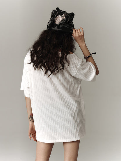 Punk White Asymmetrical Cutout Shoulder Graphic T-shirt