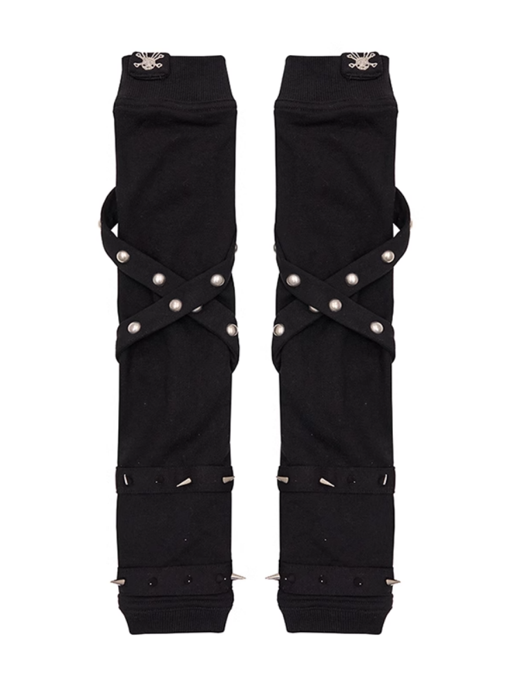 Black/Gray/Pink Criss-cross Straps Studded Gloves