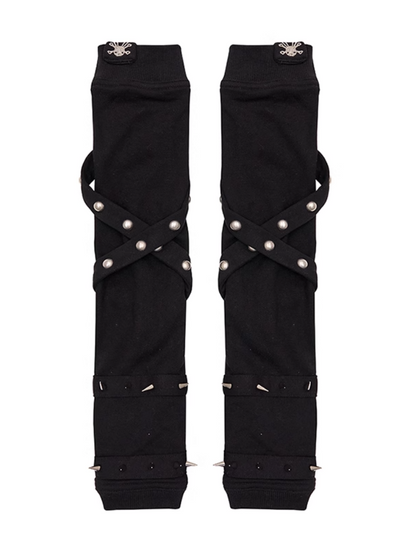 Black/Gray/Pink Criss-cross Straps Studded Gloves