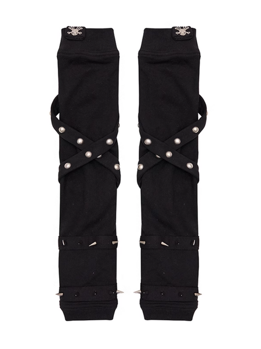 Black/Gray/Pink Criss-cross Straps Studded Gloves