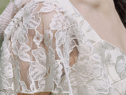 Vintage White Jacquard Lace Sleeves Summer Dress