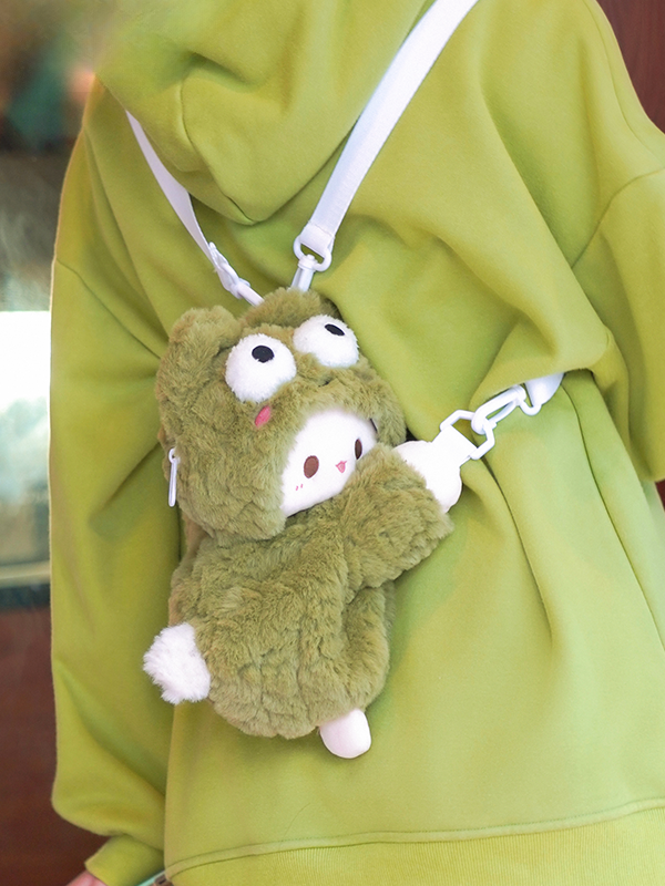 Green Frog Lamb Design Plush Backpack Crossbody Bag Middle/Large Size