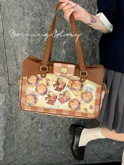 Plaid Pattern Large Capacity Brown Ita Tote Bag