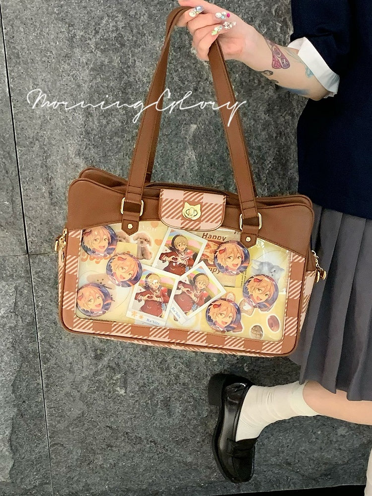 Plaid Pattern Large Capacity Brown Ita Tote Bag