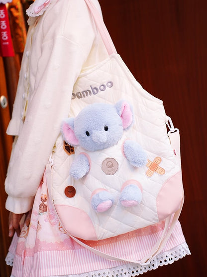 White&Pink Cut-out Design Crossbody Bag With 3 Options Detachable Plushie
