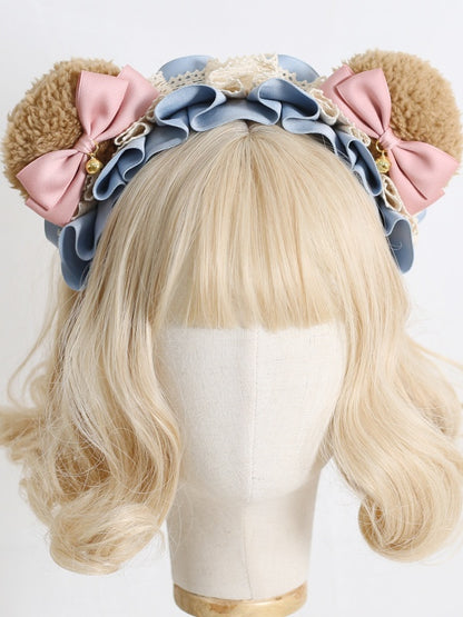 Sweet Lolita Blue and Pink Bowknot Bear Ear KC with Bell Decorations