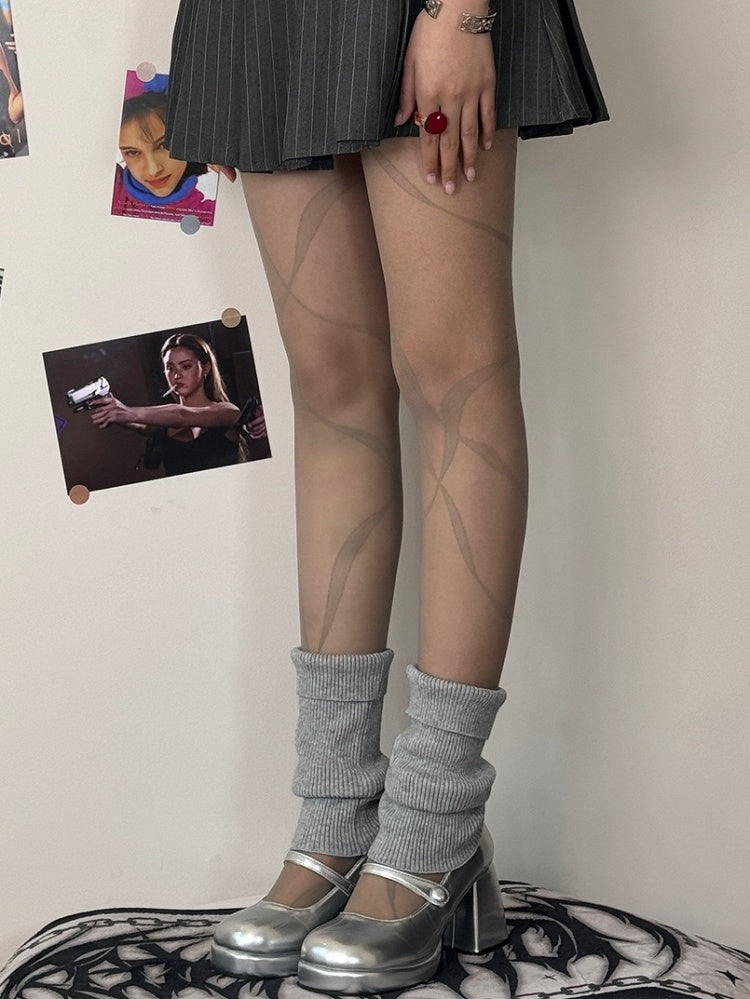 Black/Whiye/Brown/Gray Ribbon Print Tights