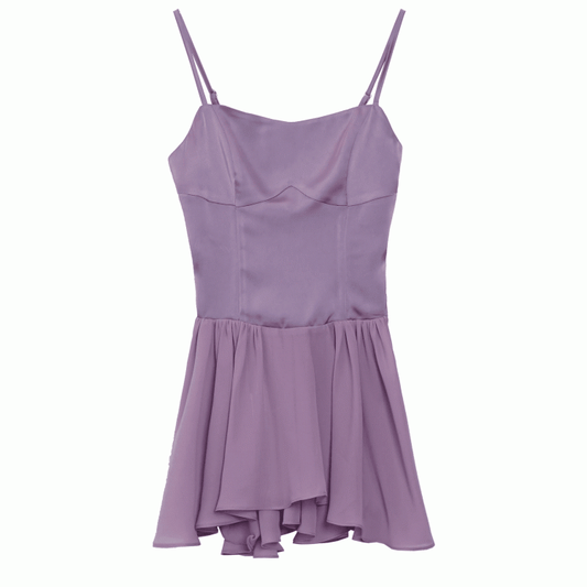 Purple Chiffon Spaghetti Strap Dress Long/Short Version