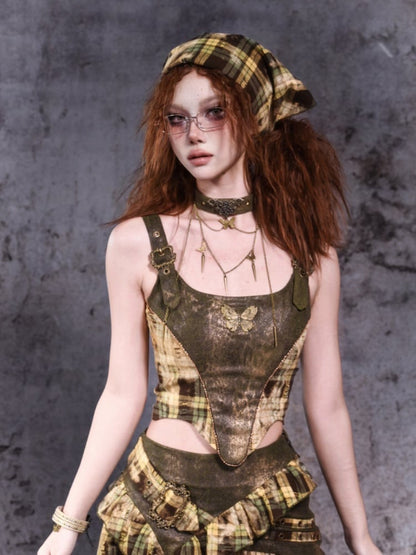 Green Plaid Pattern Triangle-shaped Headscarf