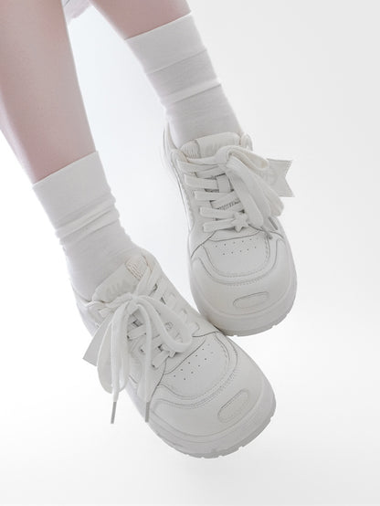 White Anchor And Fish Bone Decorated Front Lace-up Ties Platform Sneakers