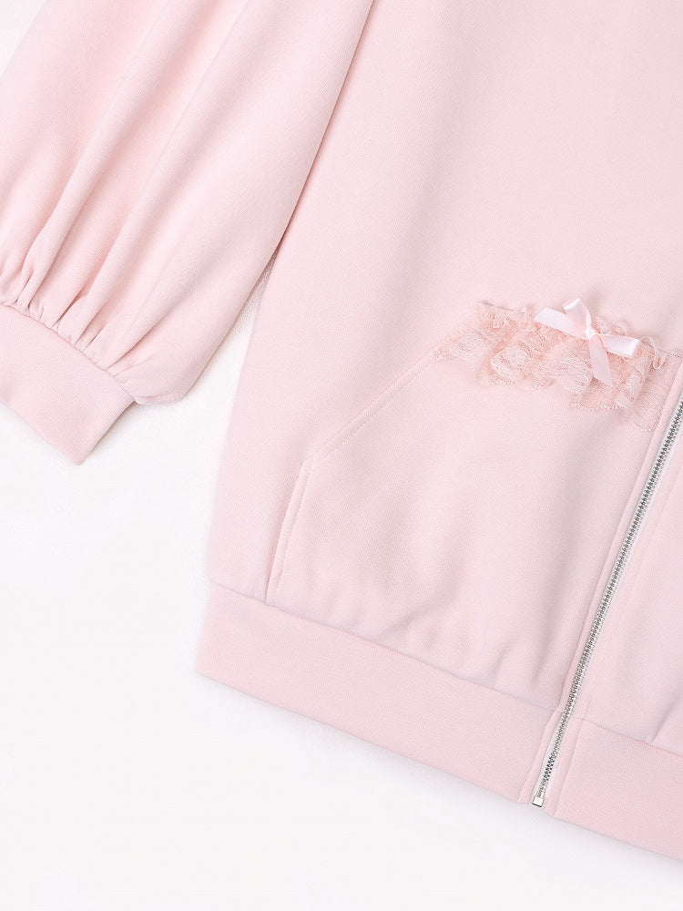 Cute Bunny Ears Design Light Pink Oversize Zip-up Hoodie