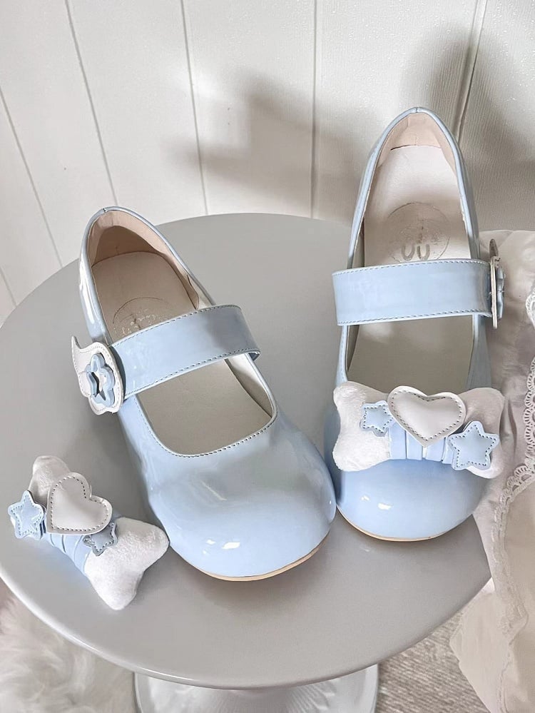 Tenshi Kaiwai Light Blue Lolita Star Wing Design Mary Jane Shoes