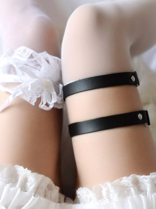 Black Cyberpunk Two Elastic PU Garters Set