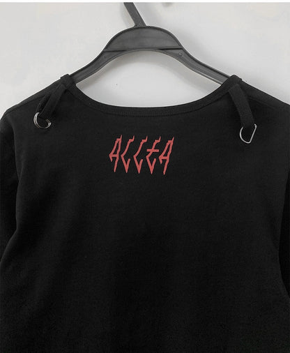 Skull and Stars Print Black Long Sleeves Top Fake Two-pieces