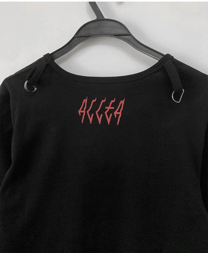 Skull and Stars Print Black Long Sleeves Top Fake Two-pieces