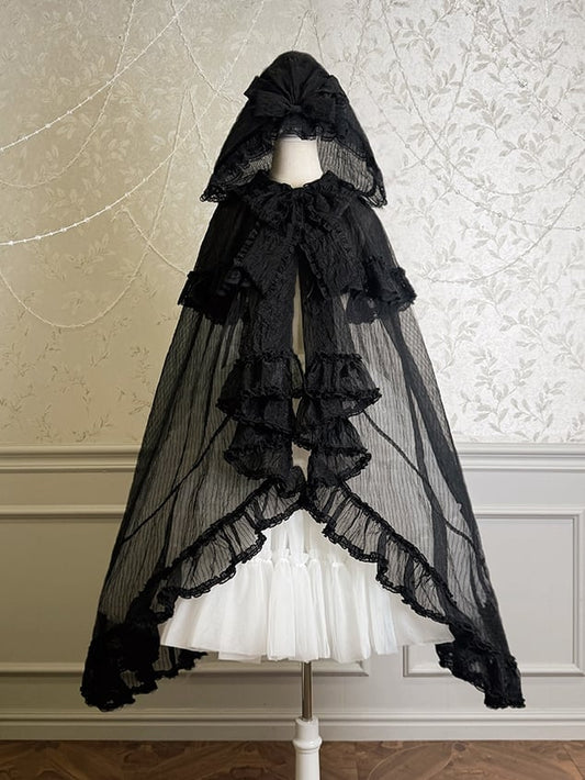 Black Self-tie Big Bow Neckline Cloak