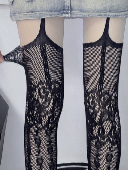 Black/Blue/White Y2K Suspender Stockings