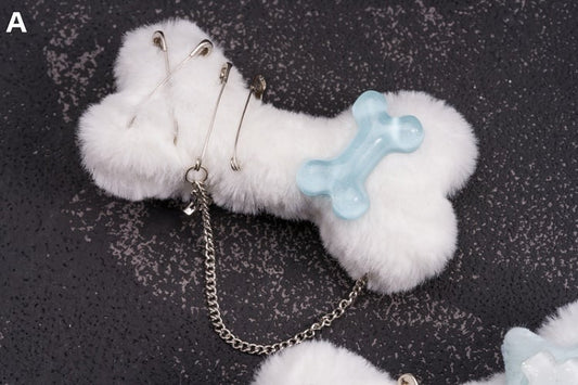 2 Options Star Charm Handmade White Plush Bone Hairclip with Chain