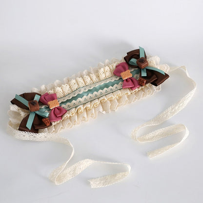 Beige Sweet Lolita Cookie Decorated Bowknot Details Ruffled Hairband