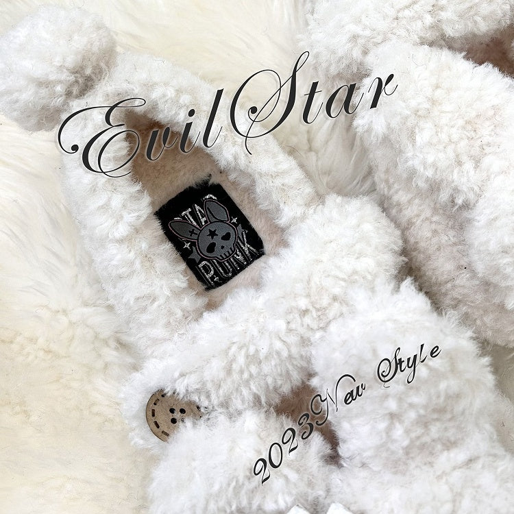White Plush Bunny Sweet Lolita Slipons