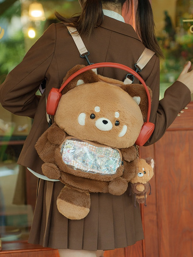 Brown Cute Red Panda-shaped Plush Backpack Middle/Large Size