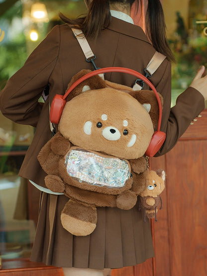 Brown Cute Red Panda-shaped Plush Backpack Middle/Large Size