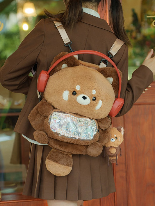 Brown Cute Red Panda-shaped Plush Backpack Middle/Large Size