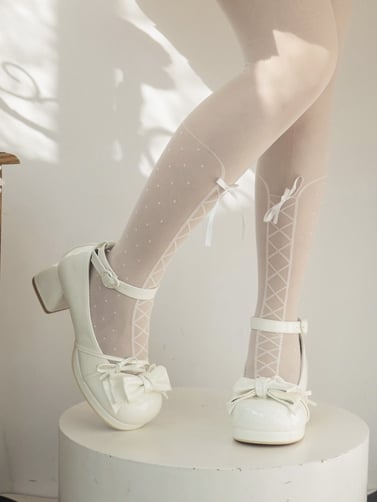 Bow at Top White Round Toe Sweet Mary Janes Ankle Strap