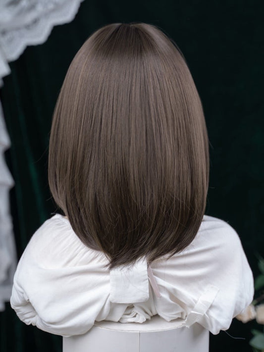 Dark Brown 40CM Length Synthetic Wig With Air Bangs