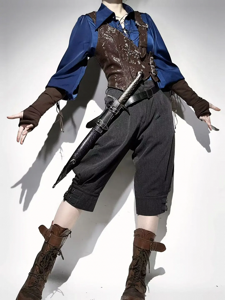 Steampunk Brown Asymmetrical Design Snakeskin-grain Leather Waistcoat