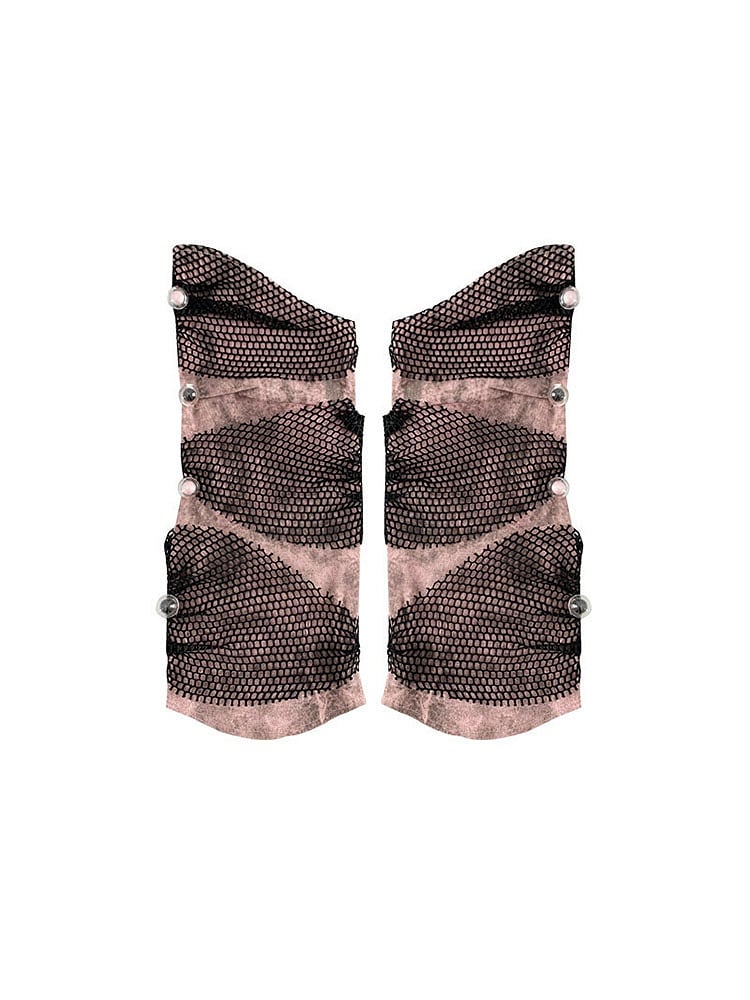 Punk Black and Pink Mesh Patch Denim Leg Sleeves