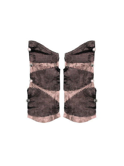 Punk Black and Pink Mesh Patch Denim Leg Sleeves