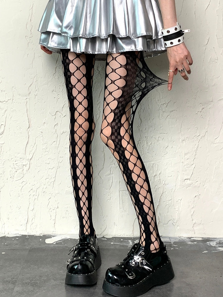 Black Y2K Cut-out Design Fishnet Tights