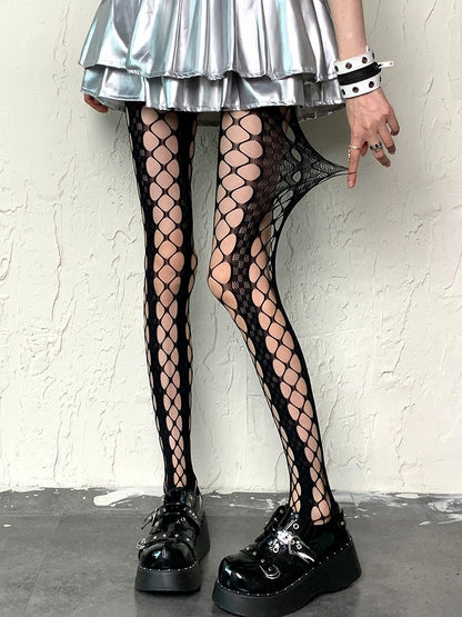 Black Y2K Cut-out Design Fishnet Tights