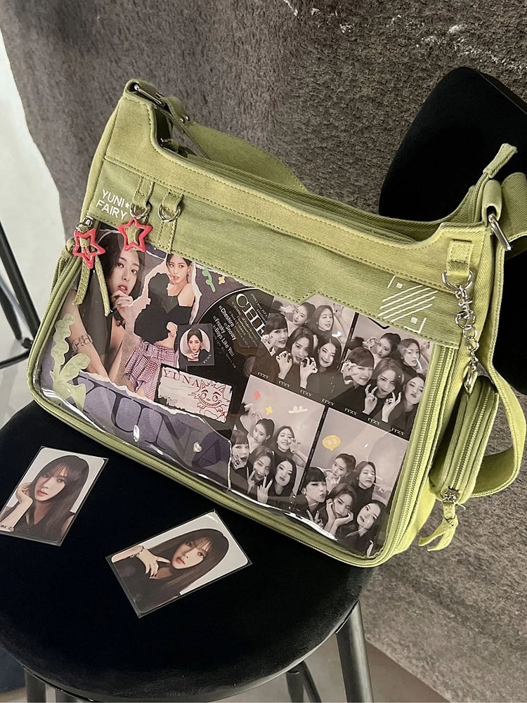 Green Denim Unisex Large Capacity Ita Bag with Adjustable Strap