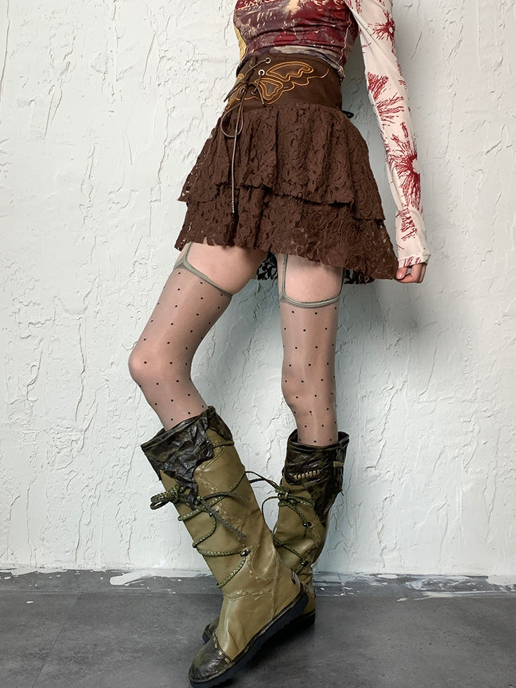 Gray/Black/Nude/White Y2K Polka-dot Pattern Suspender Stockings