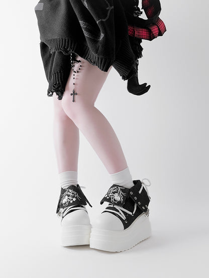 Black & White Punk Spider Print Platform Sneakers