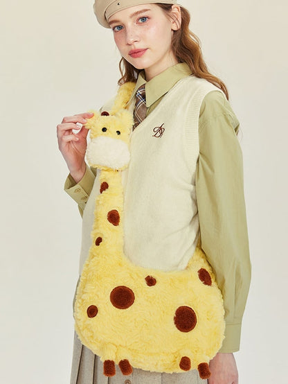 Yellow Plush Giraffe Crossbody Bag