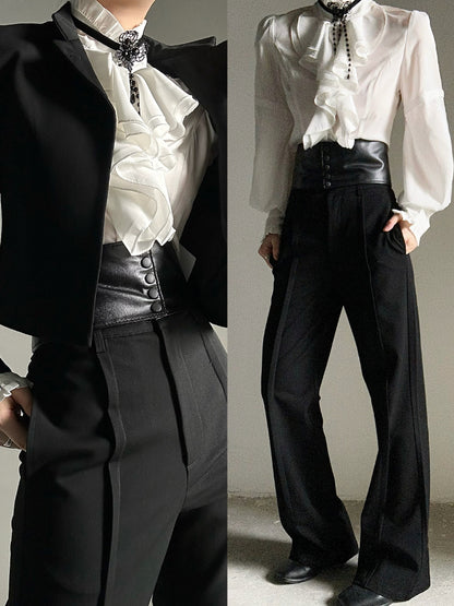 Ouji Lolita Black PU Corset Belt with Snap Buttons