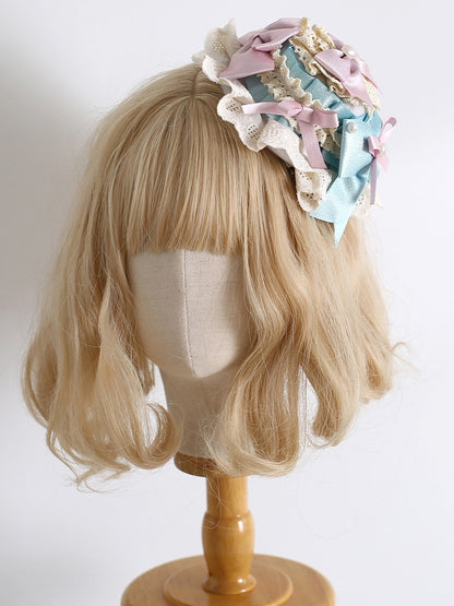 Pink&Blue Sweet Lolita Beaded Decorated Bowknot Details Mini Hat